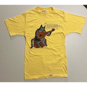 VTG USA Made 80s B Kliban Cat Mousies Song Yellow Graphic Tee Youth Small USA